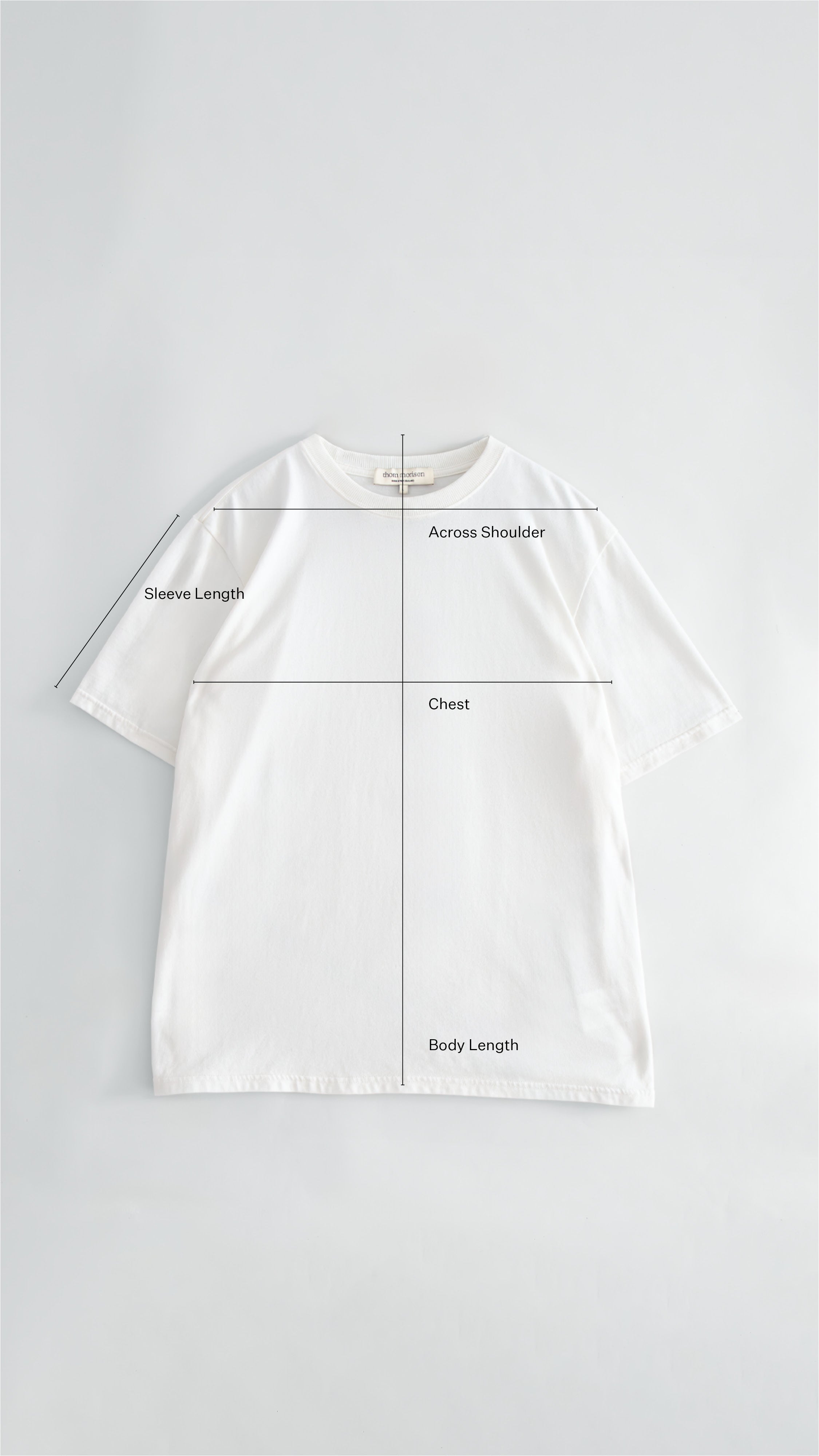 Measurement guide for relaxed t-shirt in off-white