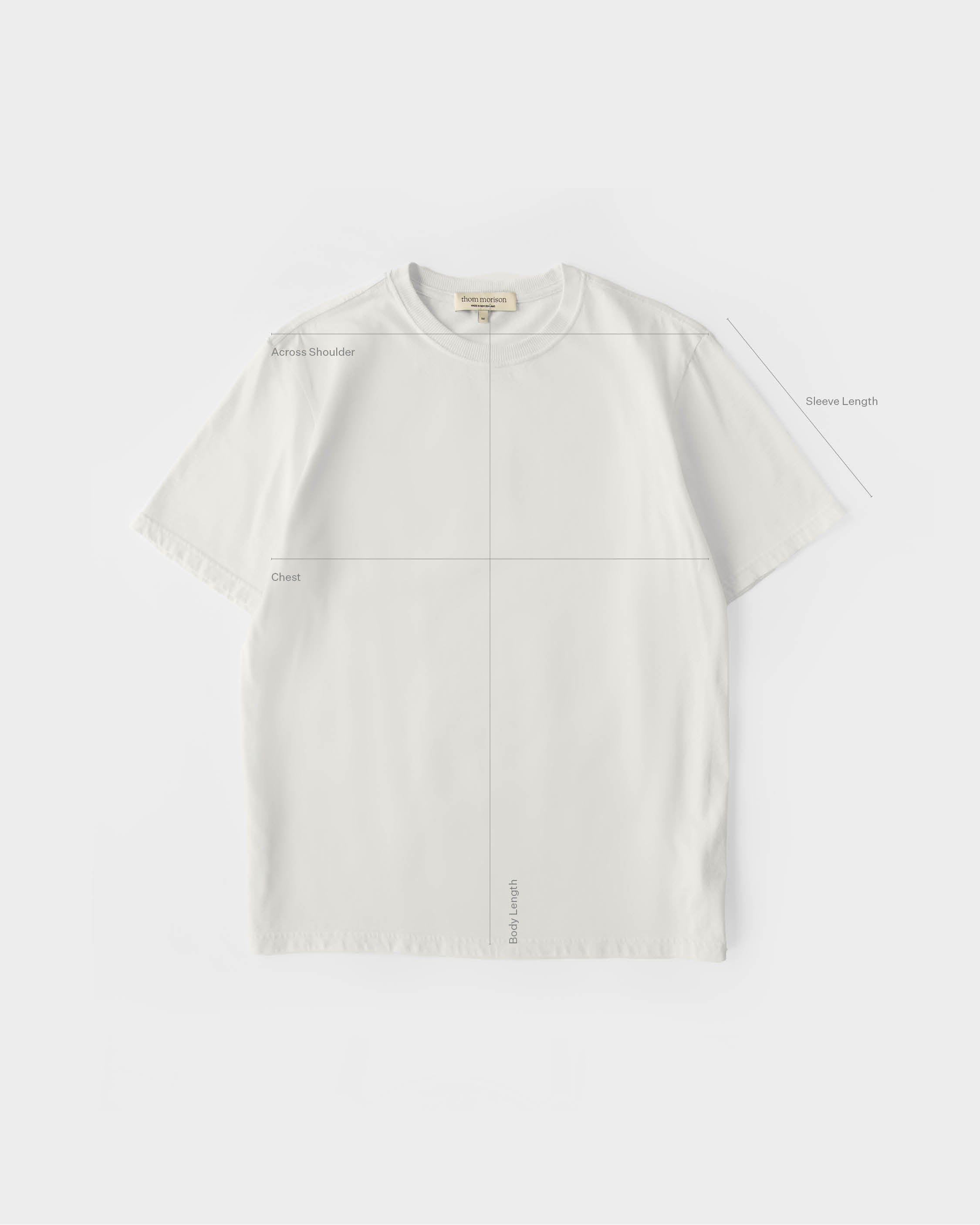 Measurement guide for relaxed t-shirt in off-white